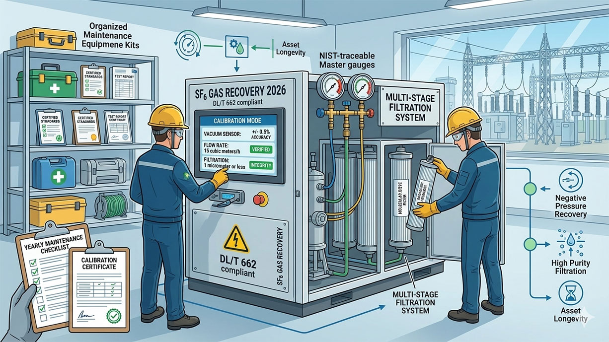Annual calibration and maintenance for SF6 recovery units