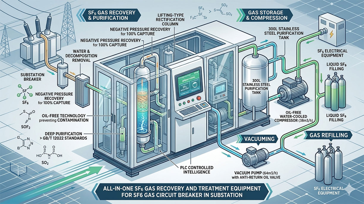 SF6 Gas Recovery and Treatment Equipment for SF6 Gas Circuit Breaker in Substation