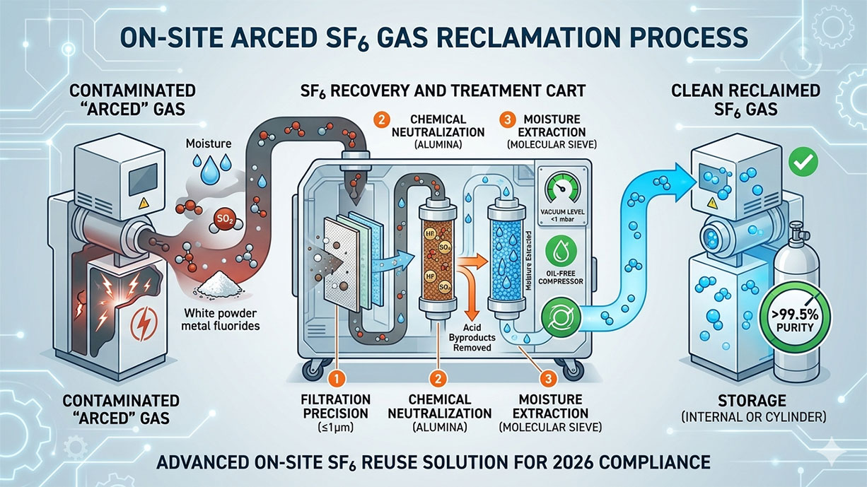 Can the SF6 Gas Recovery and Treatment Cart Treat and Reuse "Arced" or Contaminated SF6 Gas On-Site?