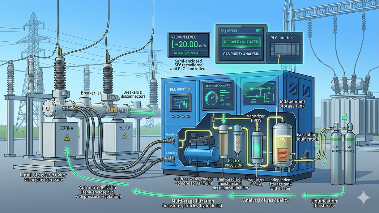Automated SF6 Gas Recovery and Analysis for GIS Maintenance in Substation
