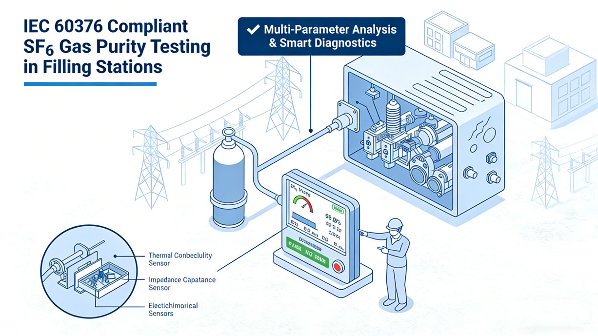 Adhering to IEC 60376 compliant SF6 gas purity testing in filling stations is the only way to ensure the long-term reliability of Gas Insulated Switchgear.