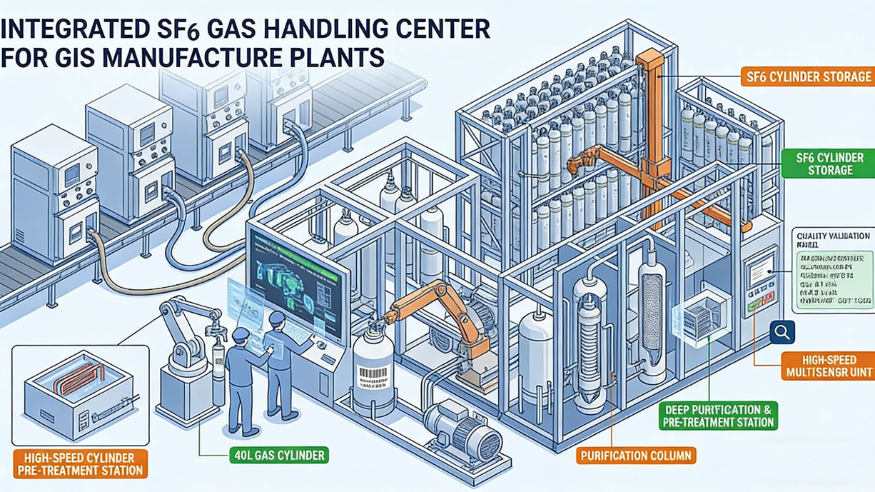 A customizable modular SF6 gas handling for GIS manufacturer plants system, built on digital twins and automated logistics, provides the only path toward sustainable, high-volume production.