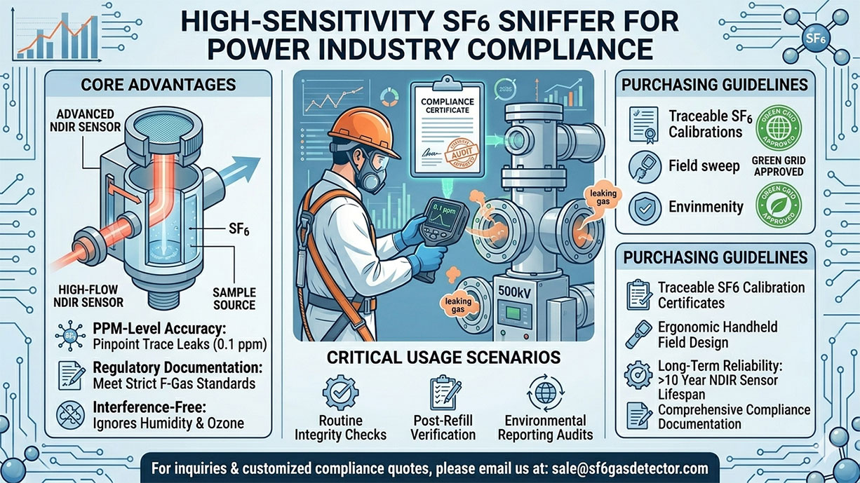 High-sensitivity SF6 sniffer for power industry compliance