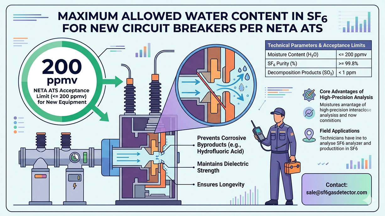 Maximum Allowed Water Content in SF6 for New Circuit Breakers per NETA ATS