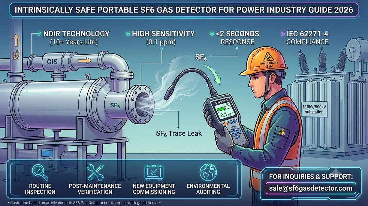 Intrinsically safe portable SF6 gas detector for power industry