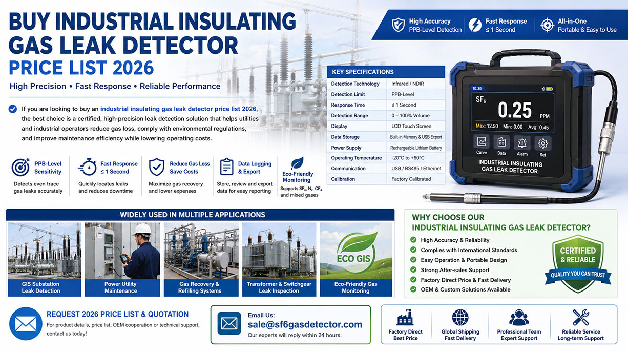 Looking to buy an industrial insulating gas leak detector? Access our 2026 price list and technical guide to ensure compliance with IEC standards. Get a quote today!