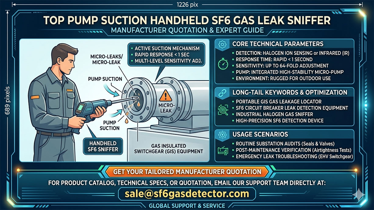 Looking for a high-precision pump suction handheld SF6 gas leak sniffer? Get expert advice on technical specs, usage scenarios, and how to request a manufacturer quotation today. Email sale@sf6gasdetector.com for support.