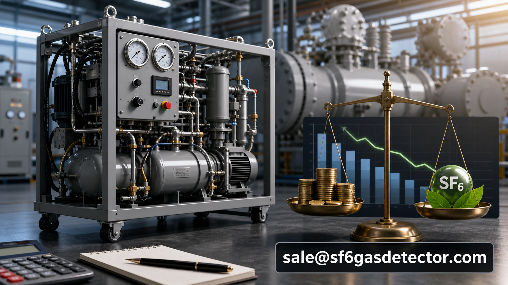Technician choosing cost-effective SF6 recovery unit capacity for electrical equipment on a limited budget