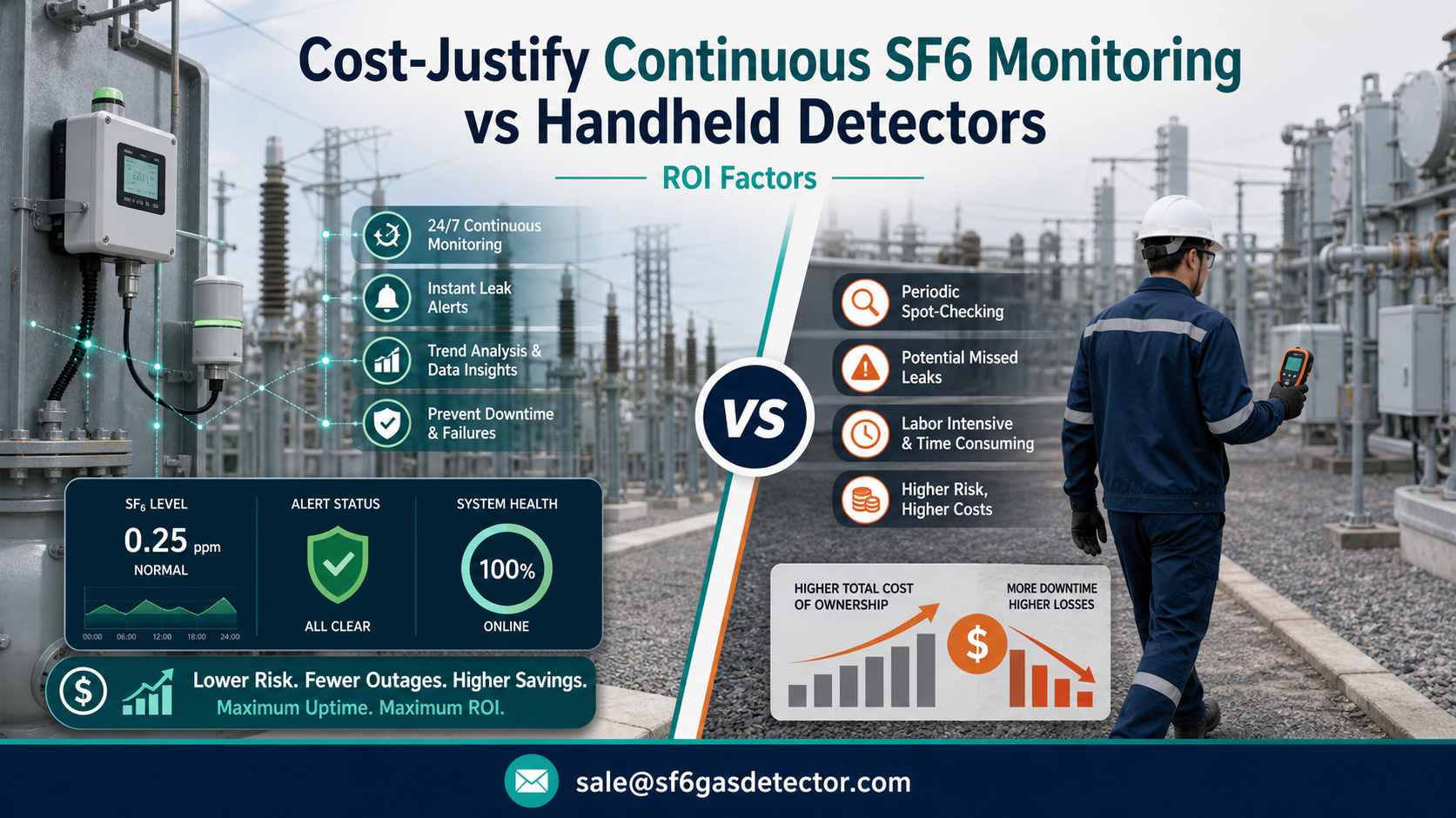 ROI comparison of continuous SF6 monitoring system versus handheld SF6 detector for gas leak detection