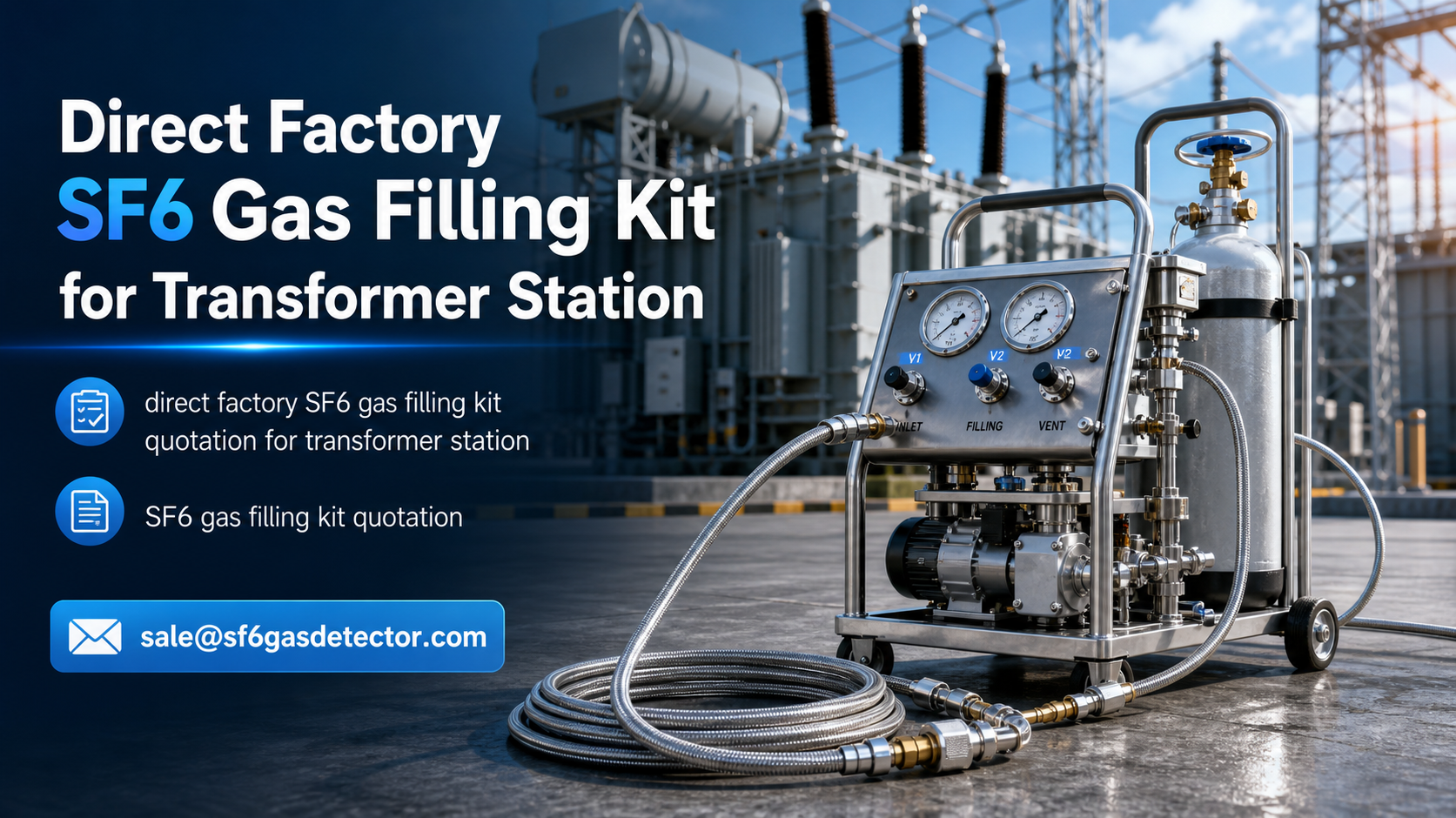Direct factory SF6 gas filling kit for transformer station with hoses, valves, and pressure gauges