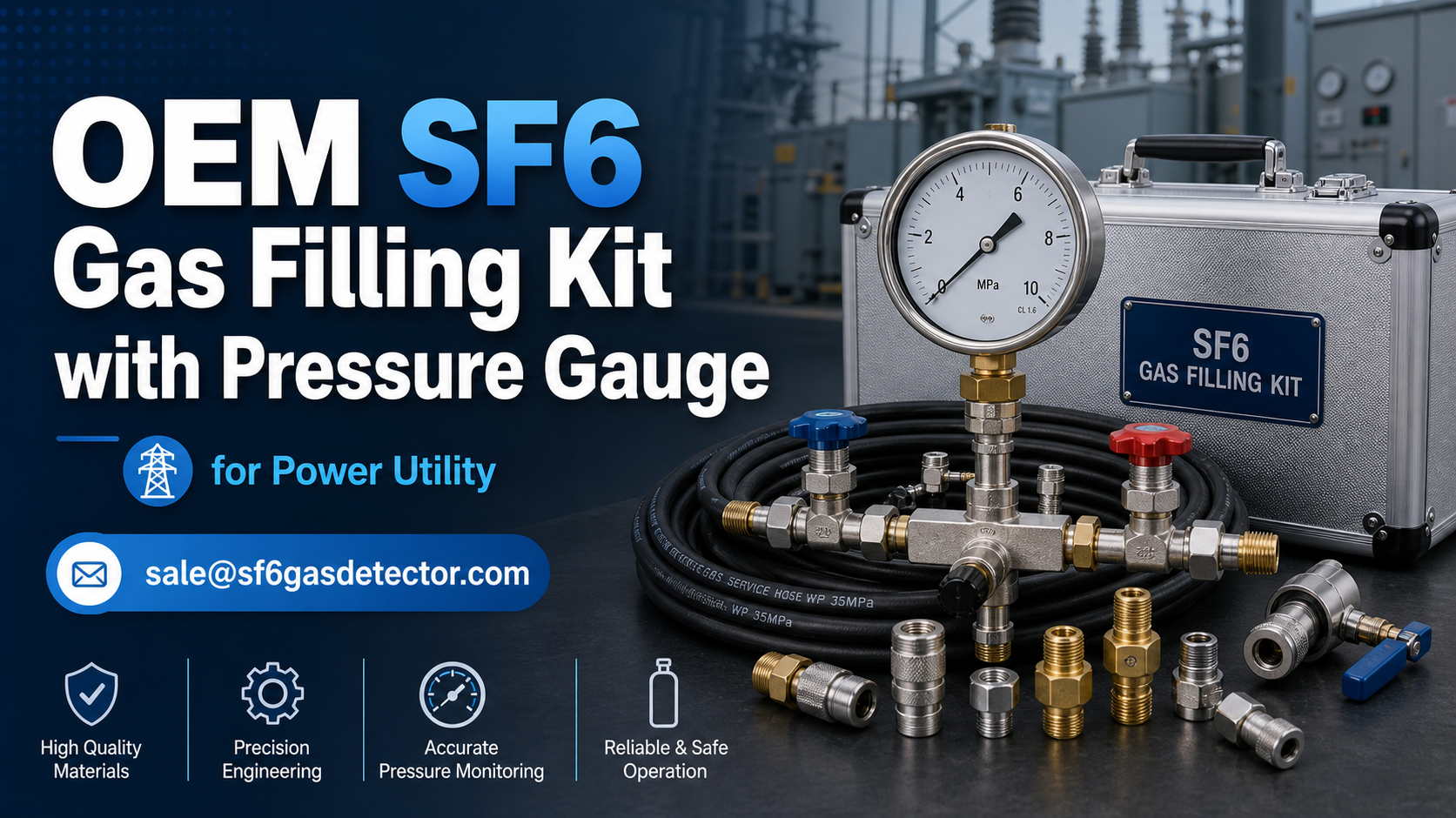 OEM SF6 gas filling kit with pressure gauge for power utility applications