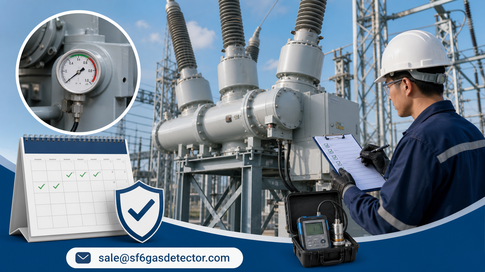 Technician checking recommended service interval for SF6 circuit breakers to avoid missed maintenance tasks