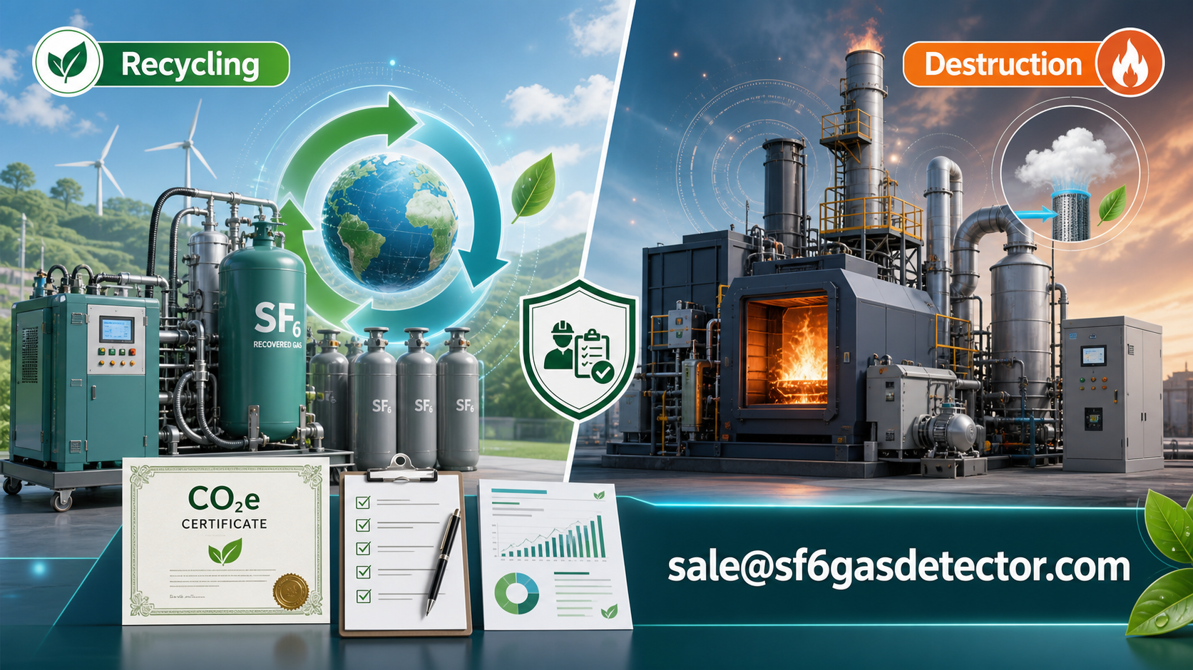 Contractor reviewing SF6 recycling and destruction CO2e certificates and audit reports