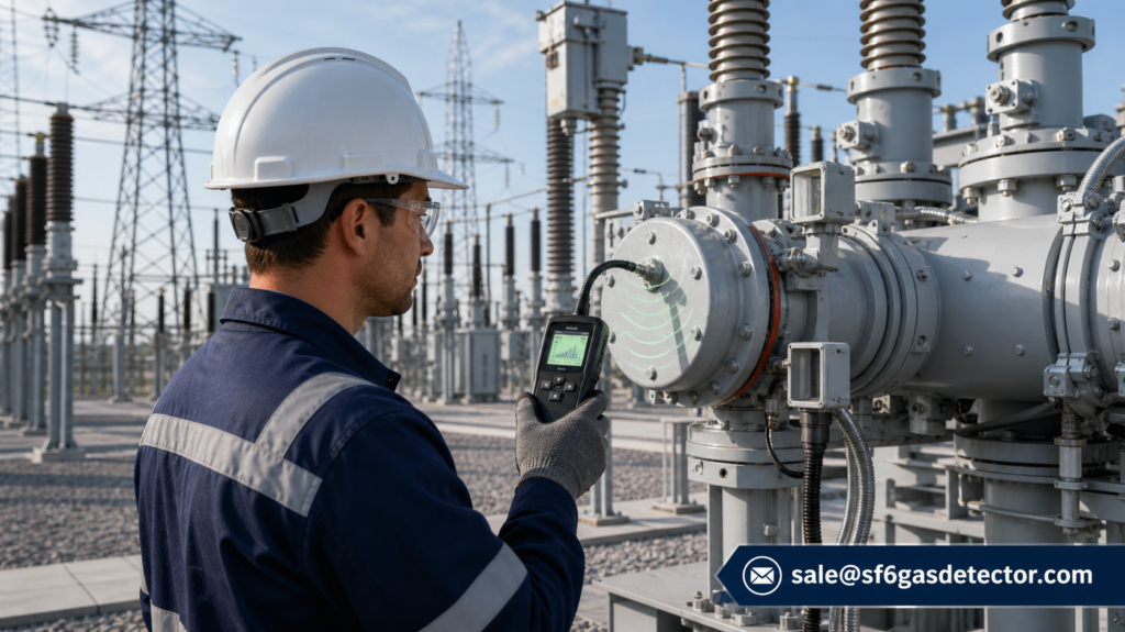 Portable SF6 gas detector used for power plant maintenance and leak detection