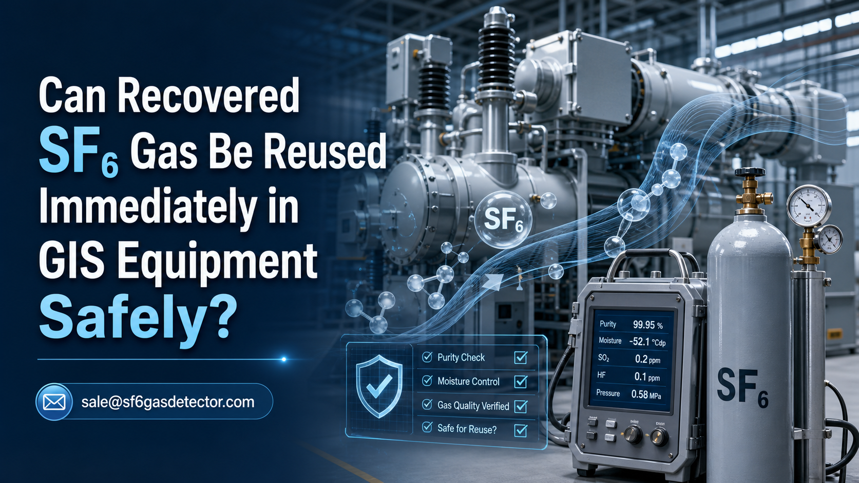 Technician testing recovered SF6 gas before reuse in GIS equipment for safety