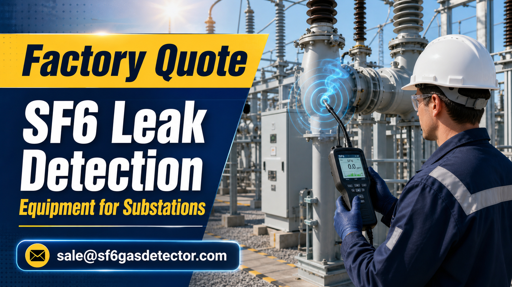 Technician using SF6 leak detection equipment during substation maintenance