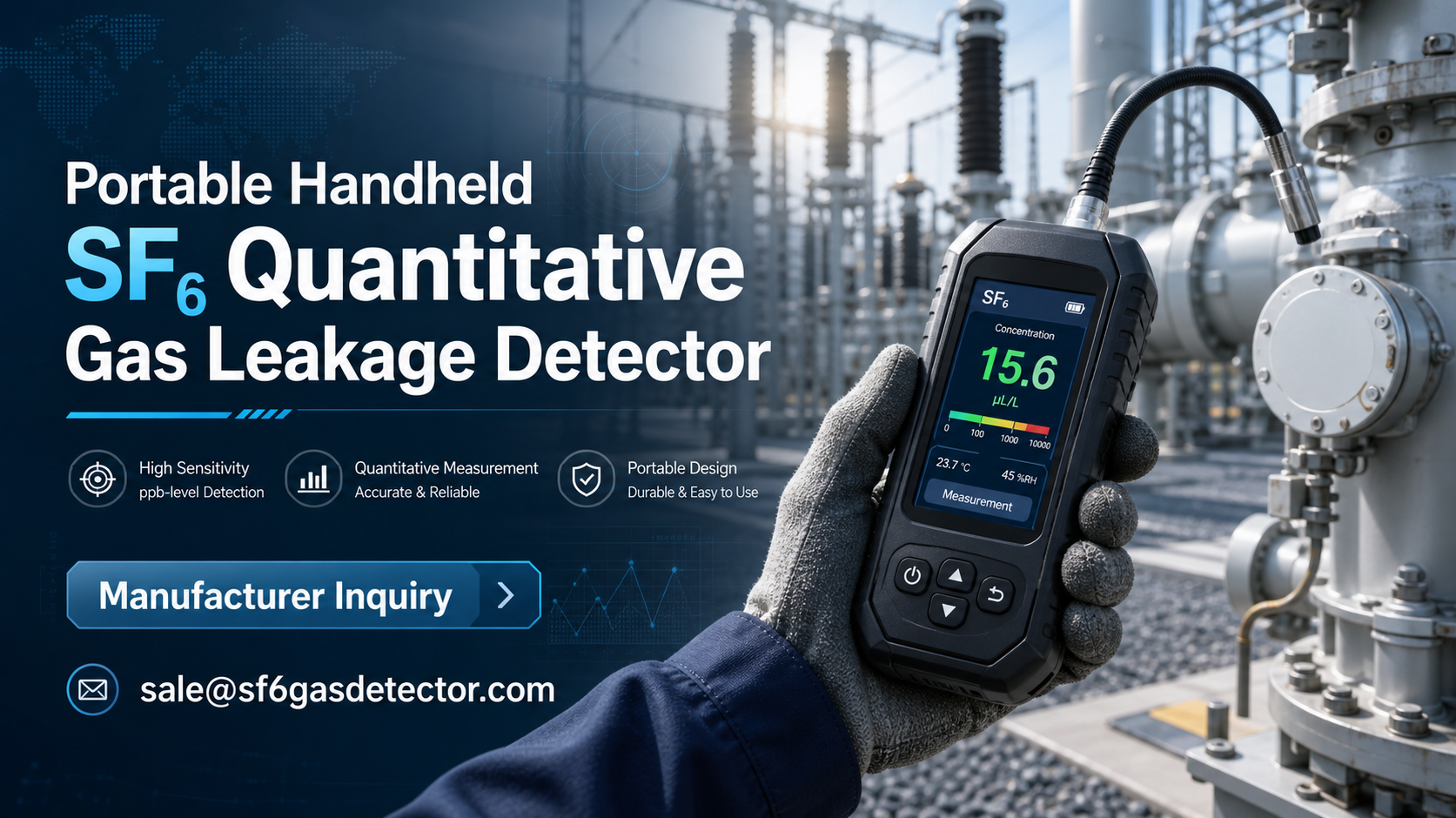 Portable handheld SF6 quantitative gas leakage detector for industrial gas monitoring