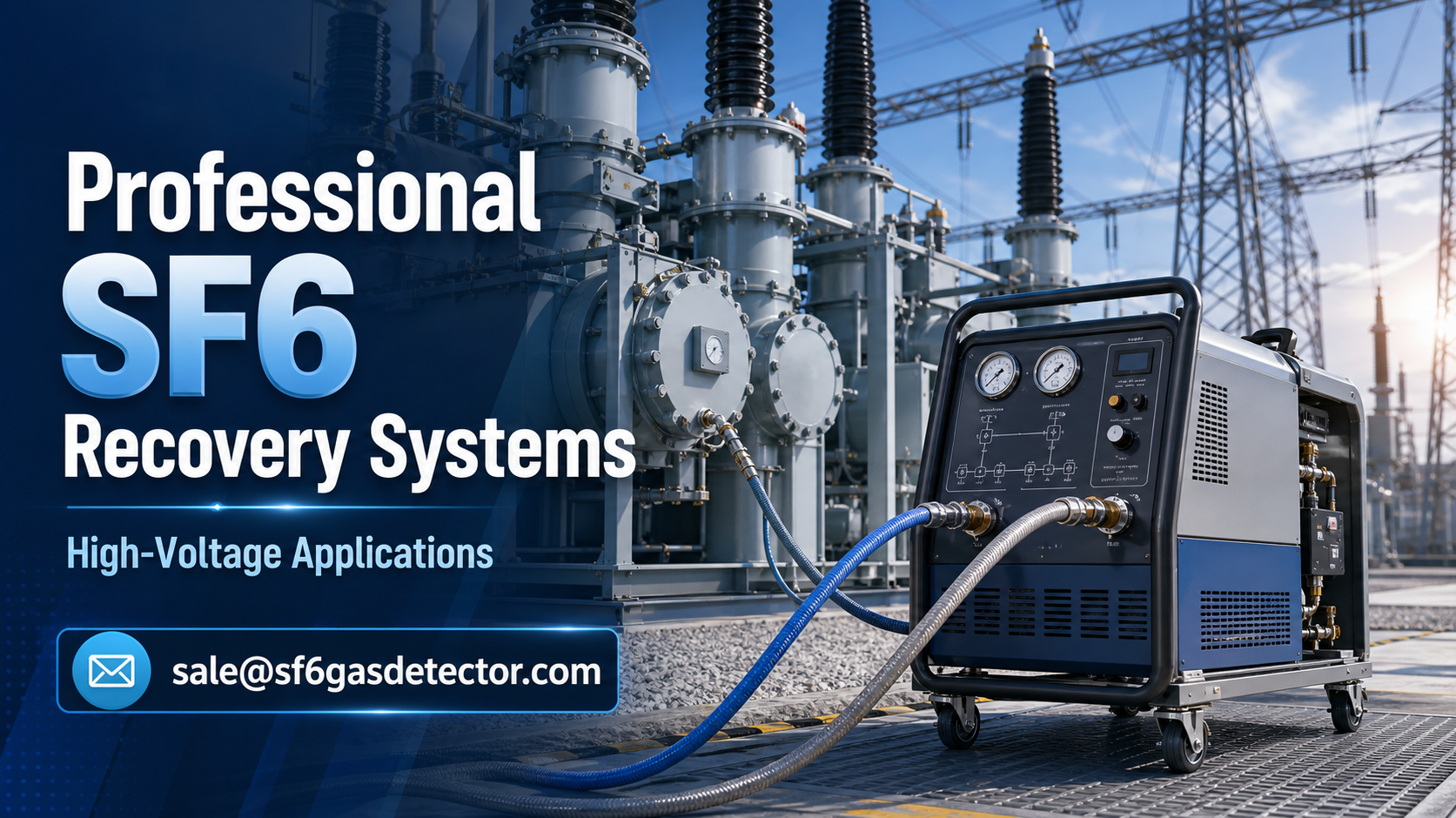 SF6 recovery system with gauges and hoses for high-voltage equipment maintenance