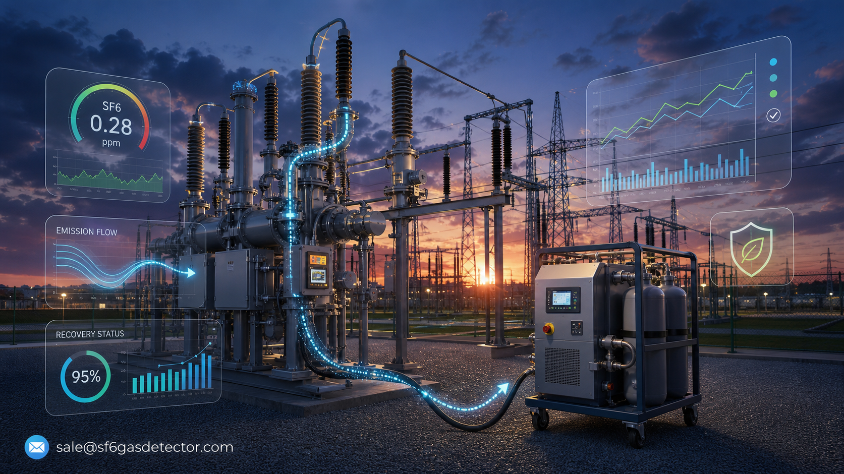 Industrial monitoring dashboard tracks SF6 emissions and recovery at a power facility