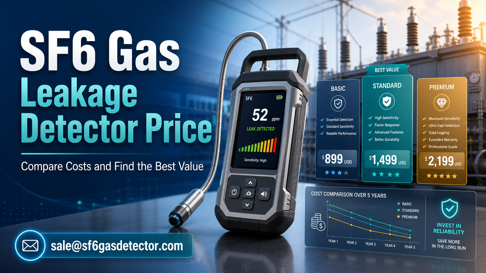 SF6 gas leak detectors with price comparison cards and buying information