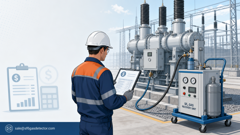 SF6 gas recovery equipment servicing a high-voltage circuit breaker