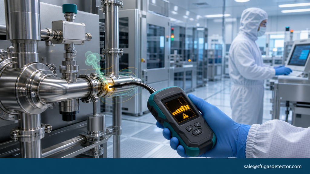 SF6 leak detector for semiconductor and laboratory gas systems