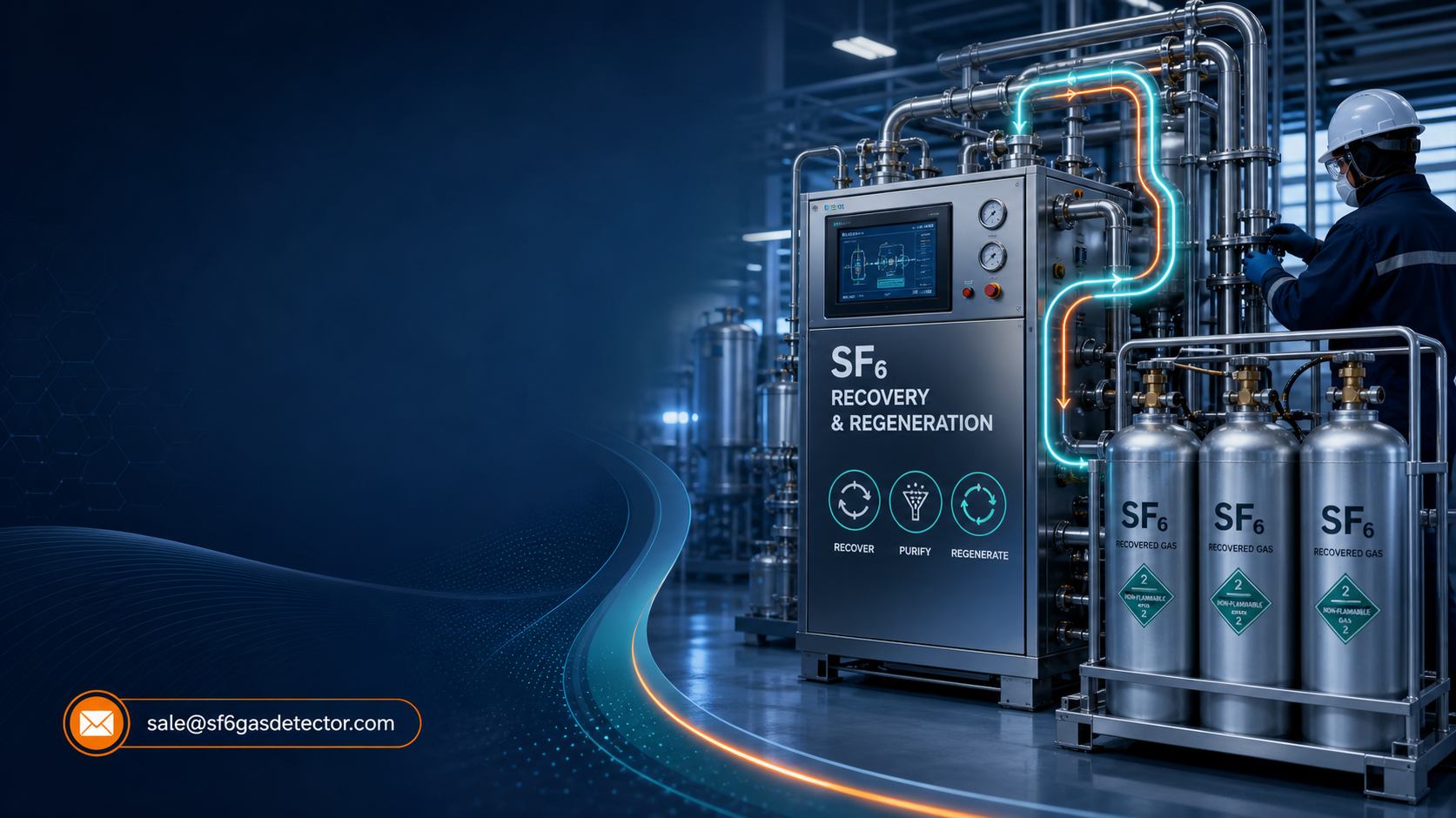 Technician choosing an SF6 regeneration service supplier for an SF6 recovery project