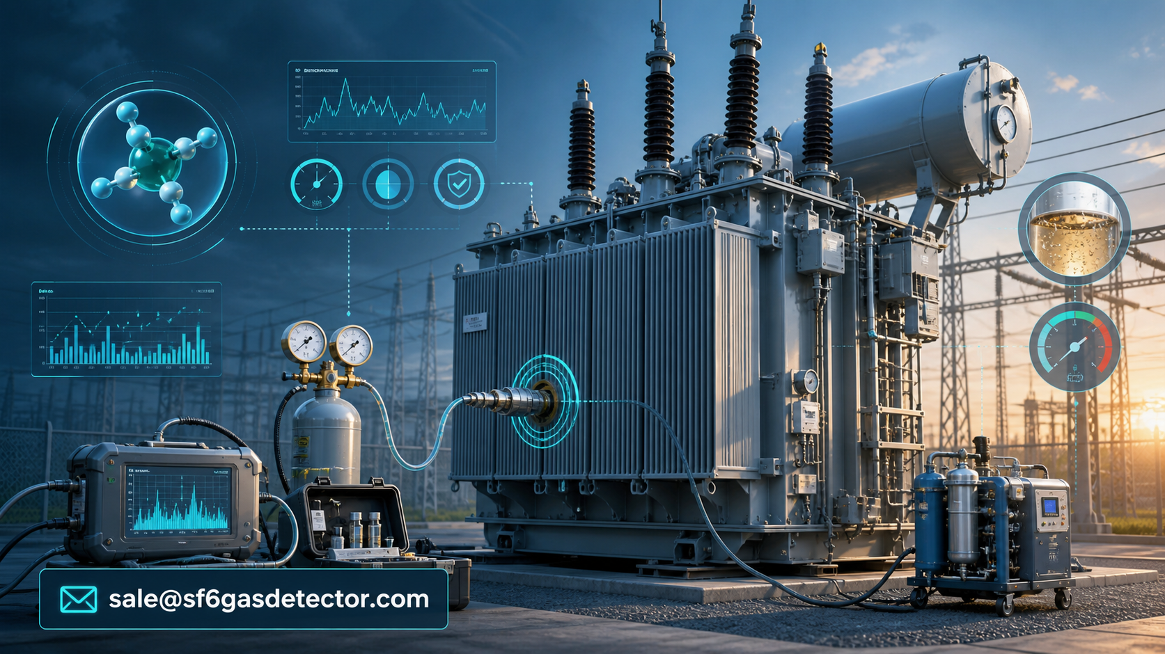 Power transformer with digital monitoring equipment in a modern electrical substation