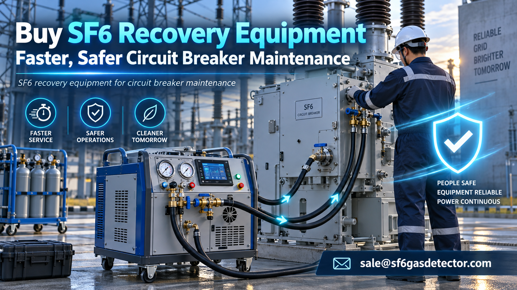 SF6 gas recovery equipment used for safe circuit breaker maintenance at an industrial substation