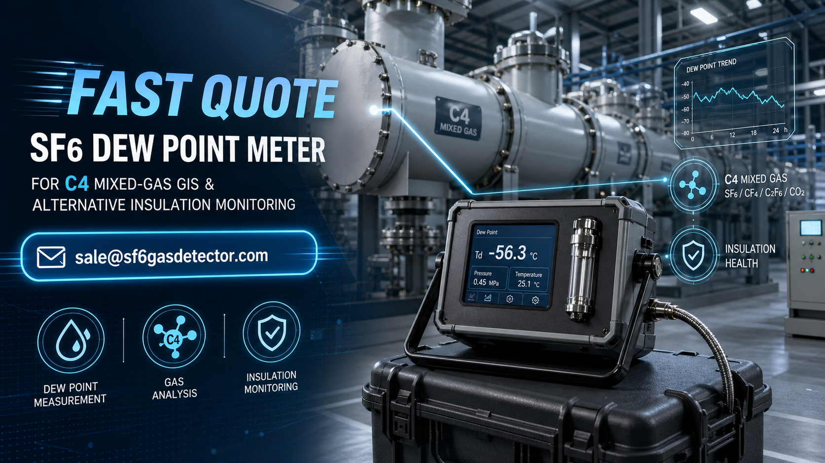 SF6 dew point meter in an industrial facility for C4 mixed-gas GIS insulation monitoring.