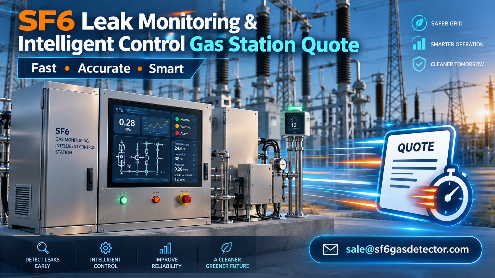 SF6 gas monitoring station with real-time leak detection analytics and quote request interface