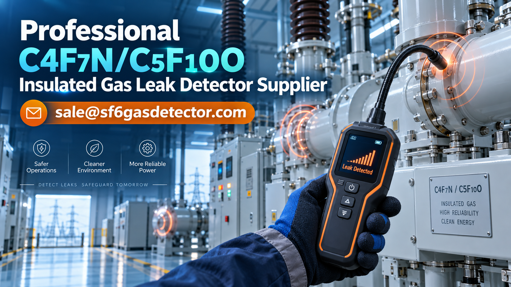 Industrial gas leak detector for C4F7N/C5F10O insulated equipment displayed by professional supplier.