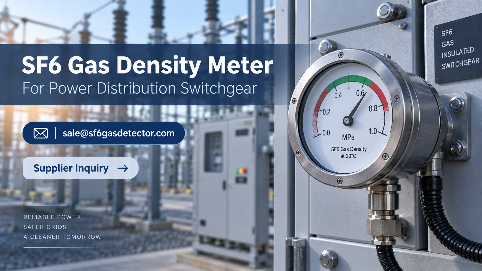 SF6 gas density meter pressure gauge installed on high-voltage switchgear in an industrial substation