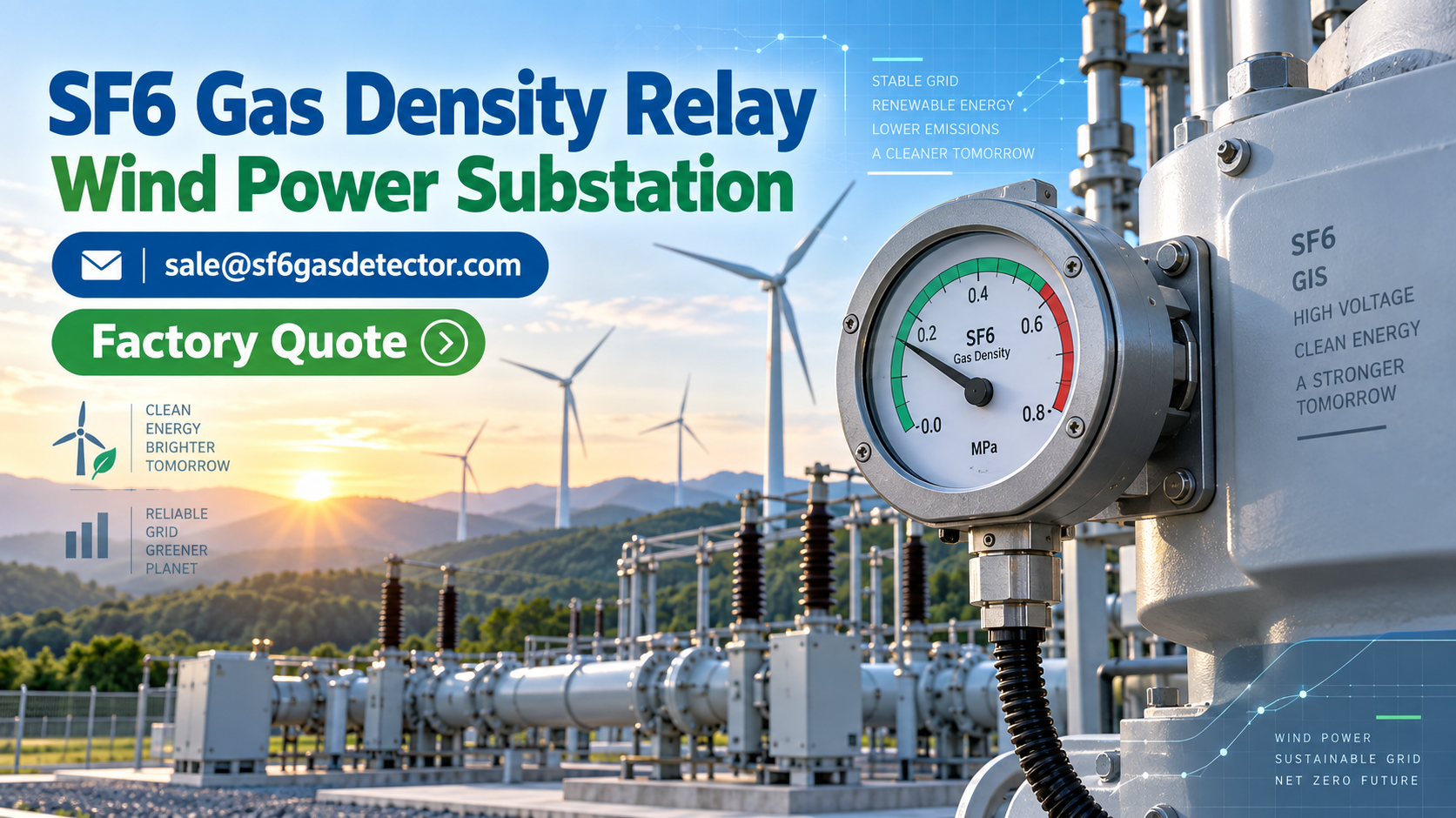 SF6 gas density relay monitoring equipment at a wind power substation.