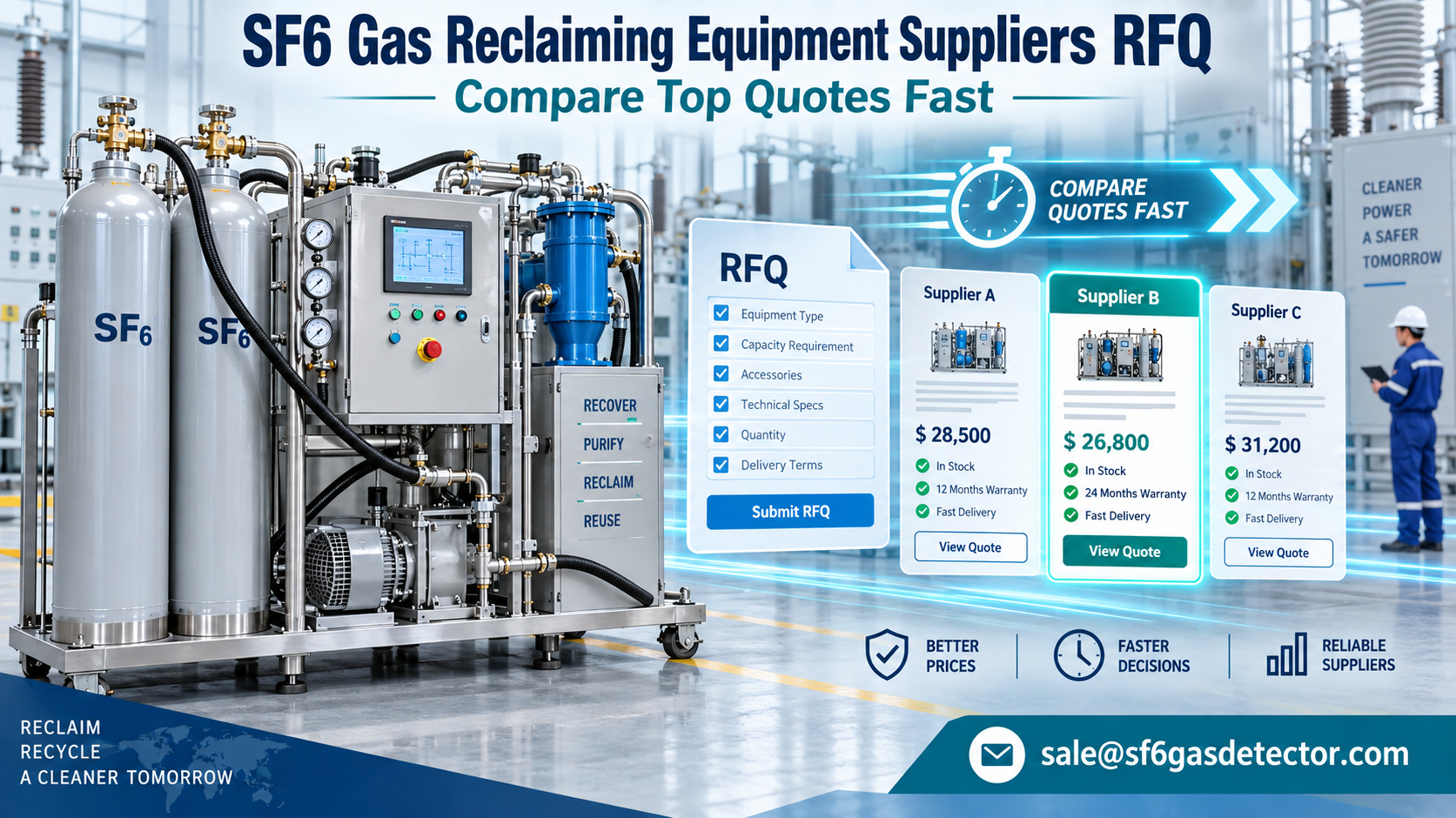 SF6 gas reclaiming equipment with supplier quote comparison cards and online RFQ ordering