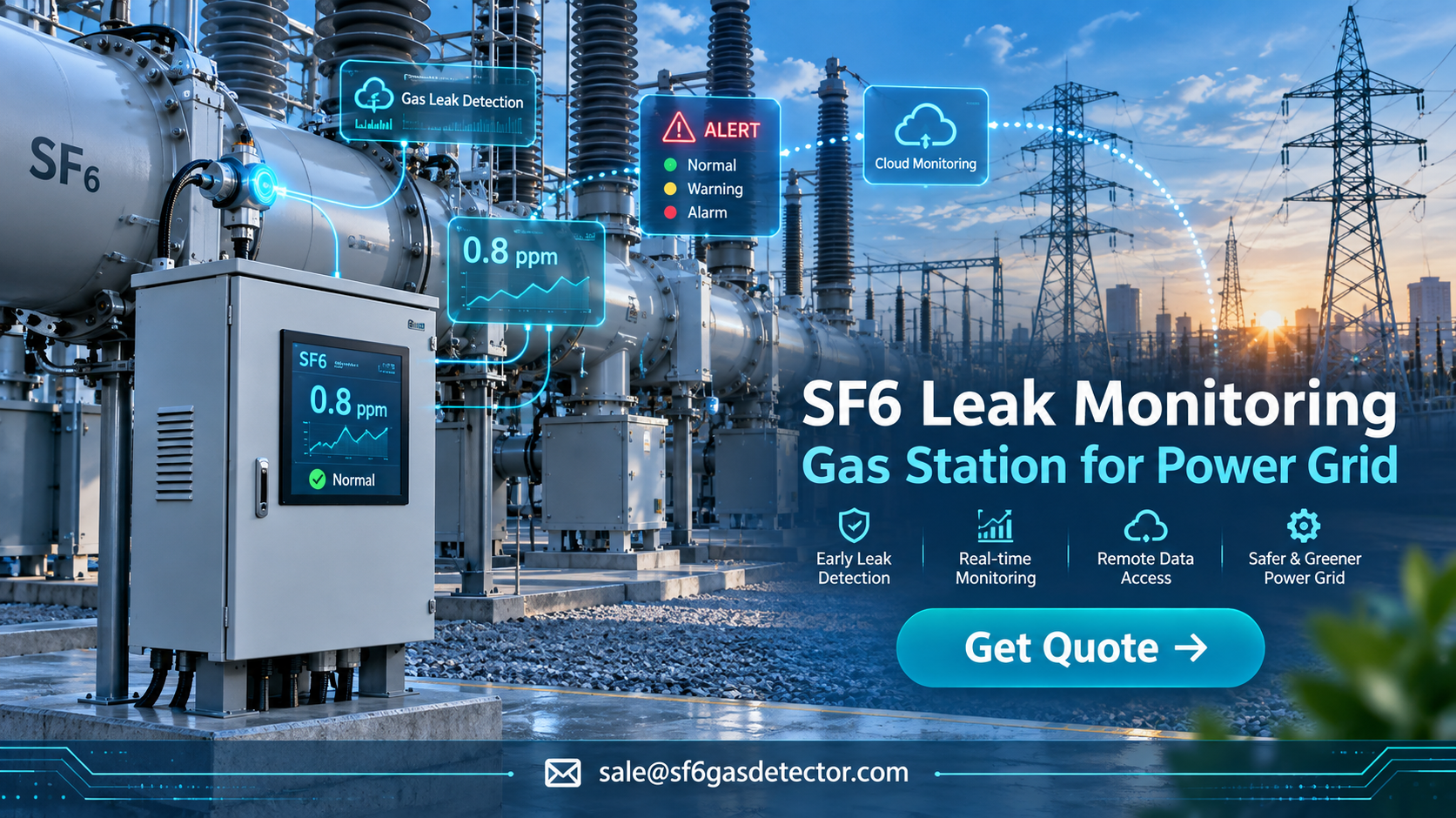 SF6 leak monitoring system at a power grid gas station for safety and environmental protection