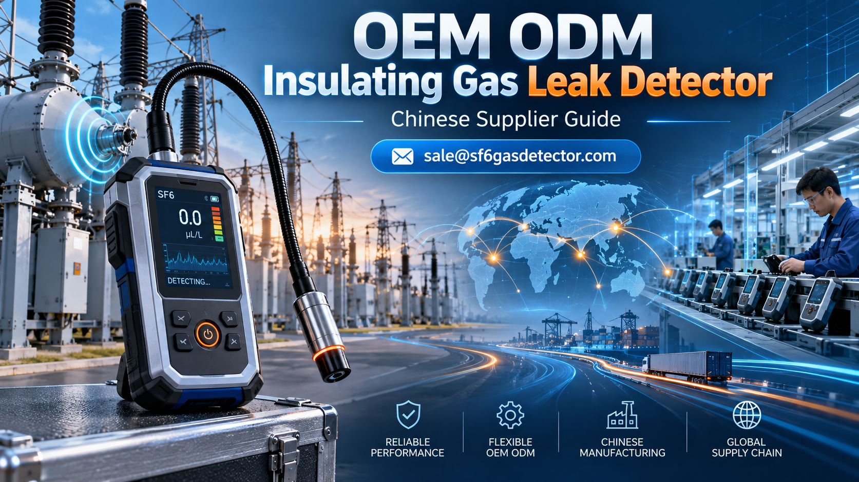 Industrial insulating gas leak detector testing equipment for electrical substations.