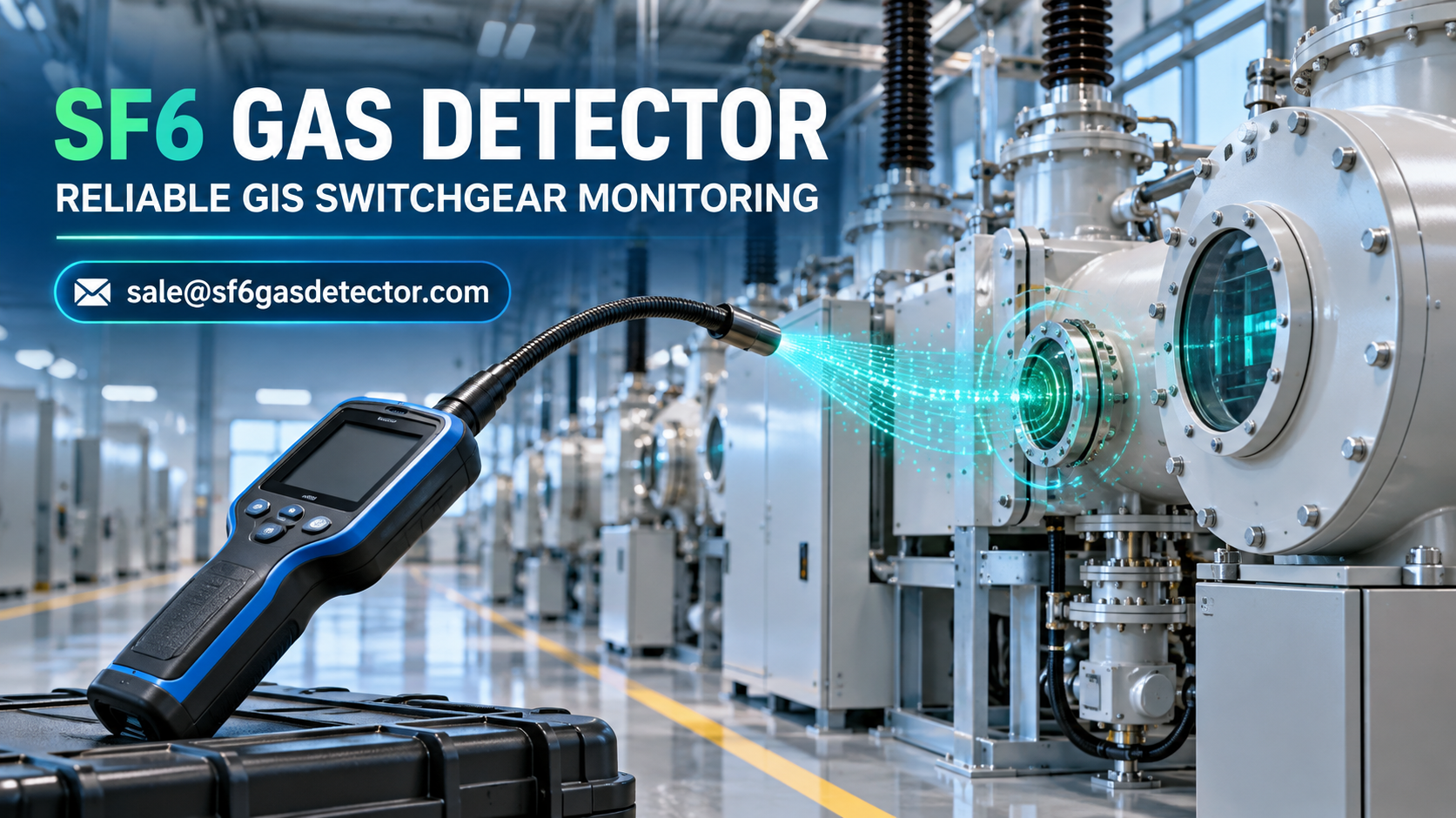 SF6 gas detector monitoring GIS switchgear in an industrial electrical facility